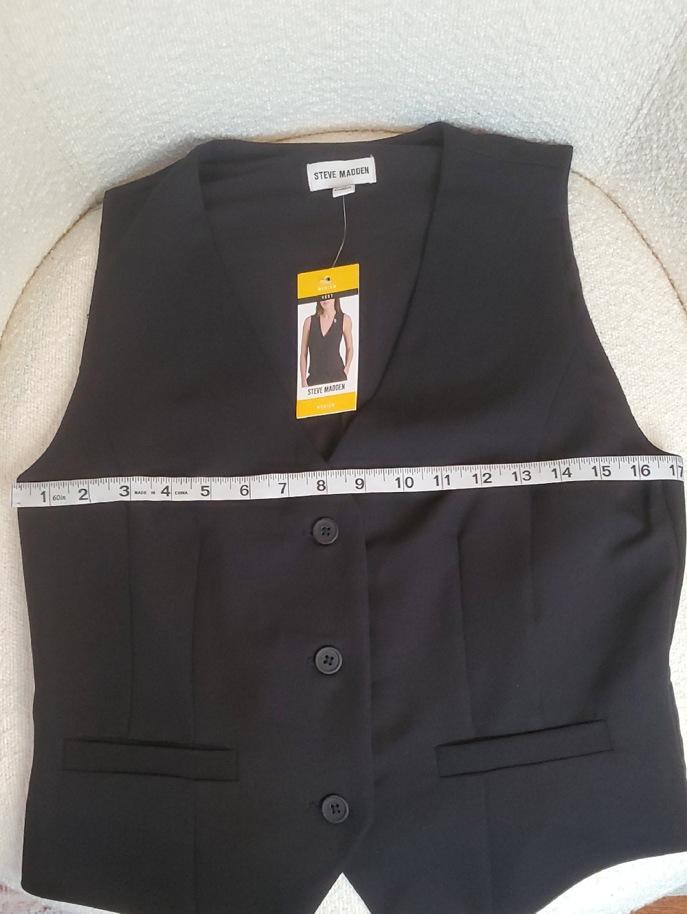 NWT Steve Madden Black Tailored Button-Front Vest Size Medium - Picture 5 of 6